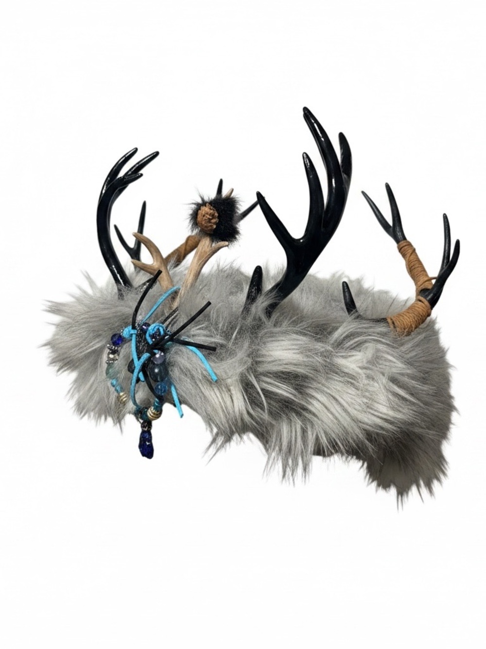 Hand Made Faux Fur and Antlers Forest Fairy Crown